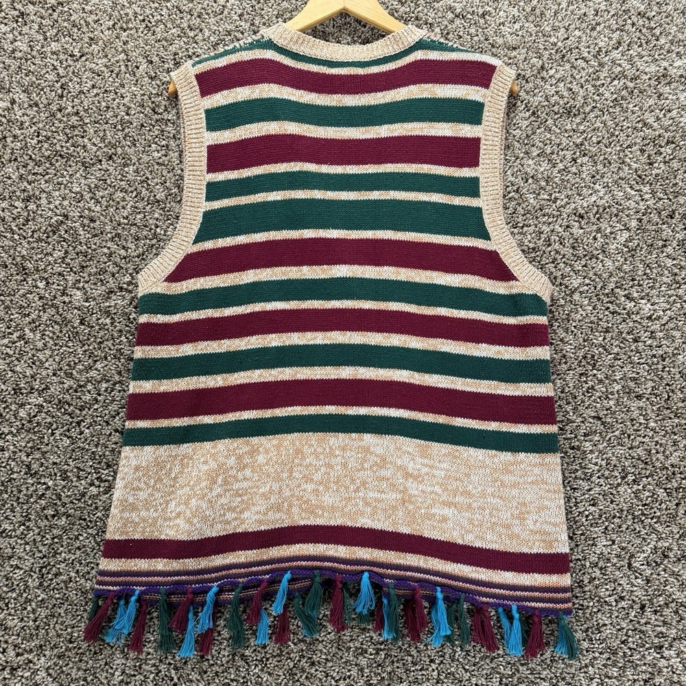 Aztec Southwestern Knit Sweater‎ Vest Women's Large 90s Boho Fringe Napa Valley - Picture 6 of 6